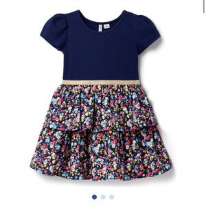 JANIE AND JACK Navy Blue‎ Ditsy Floral Ribbed Tiered Dress 2T